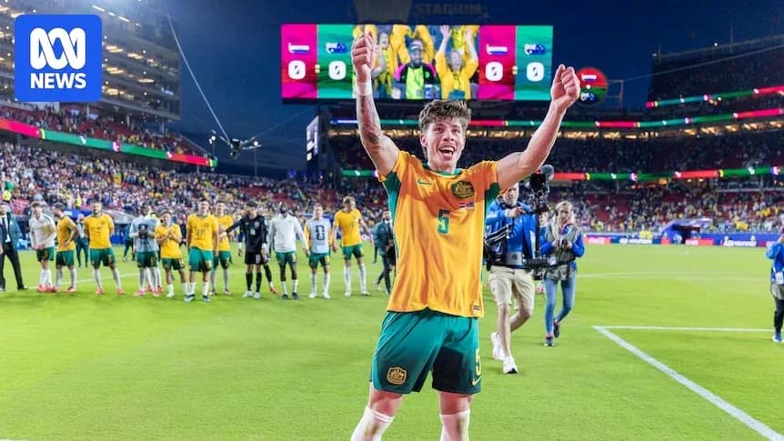 Australian player celebrating after match with teammates