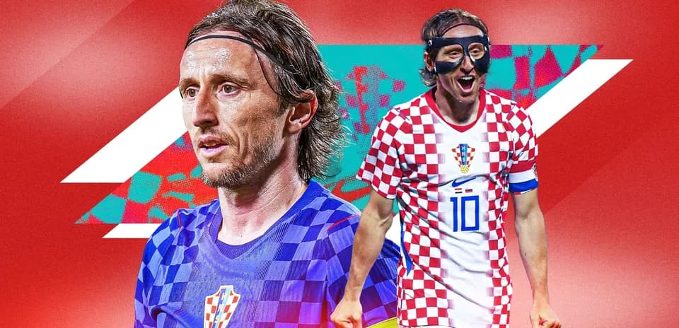 Luka Modrić in Croatia kit with red background