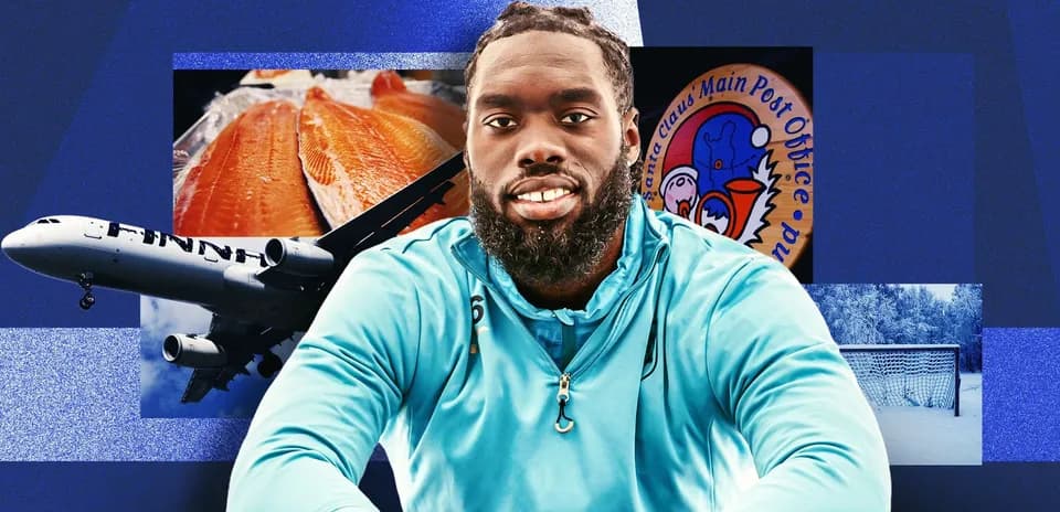 Athlete posing with various themed background images