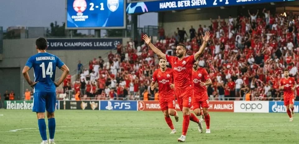 Hapoel Beer Sheva celebrating a goal against Sabah FA
