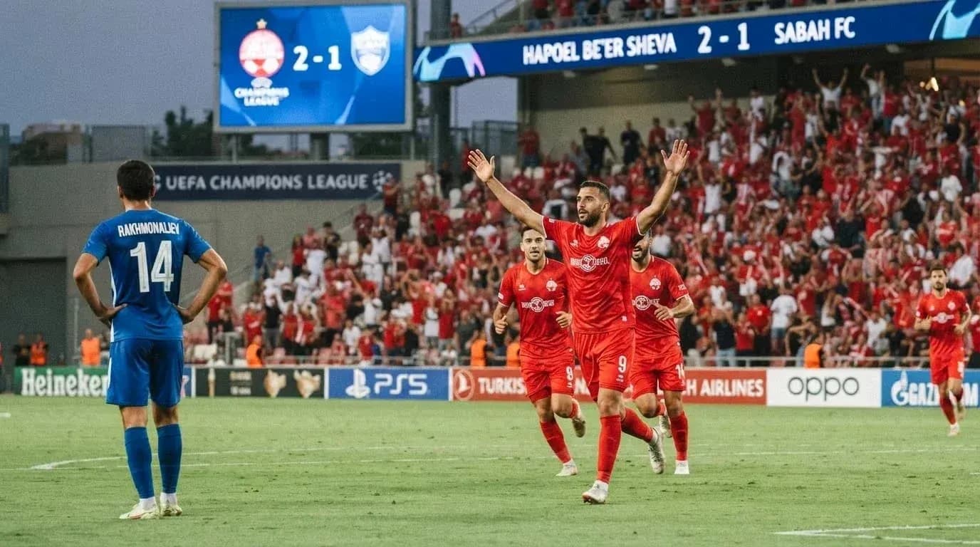 Hapoel Beer Sheva celebrating a goal against Sabah FA