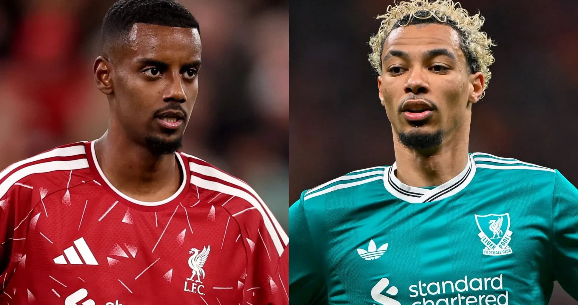 Two Liverpool players in team kits during match