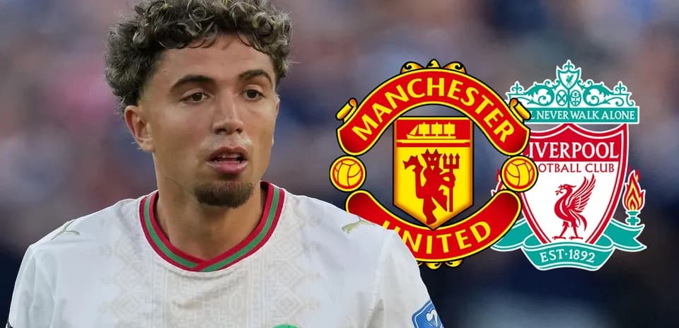 Football player with Manchester United and Liverpool logos