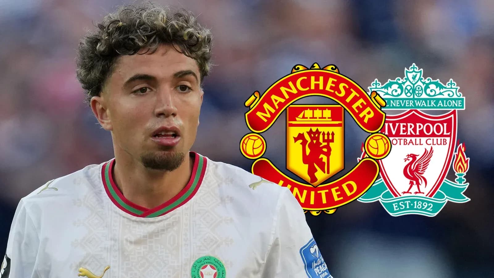 Football player with Manchester United and Liverpool logos