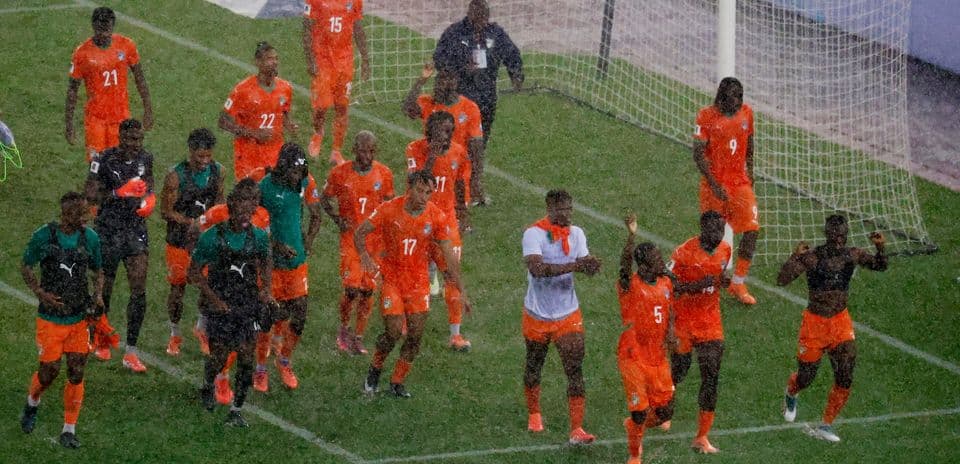 Ivory Coast players celebrating during World Cup match