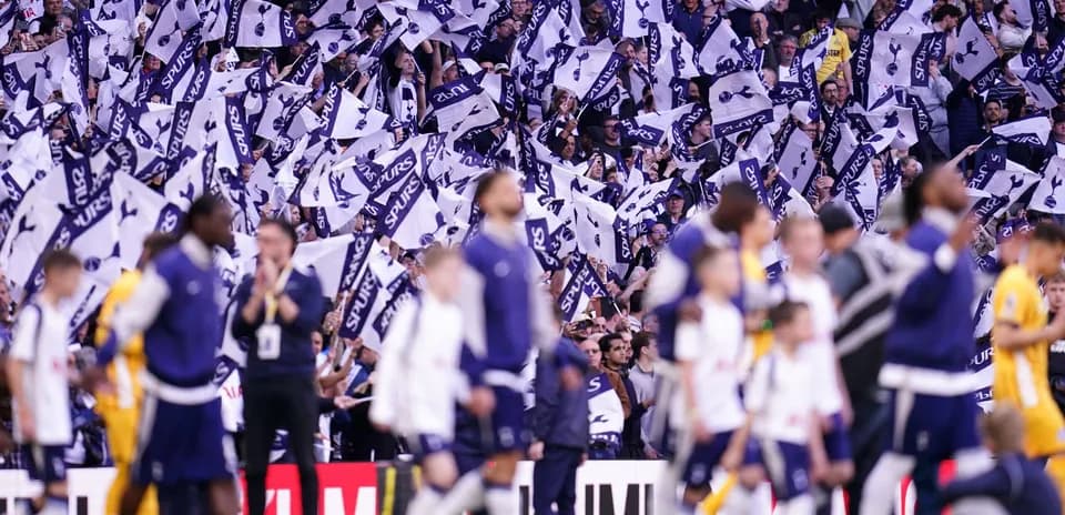 Fans waving flags during Tottenham Hotspur match