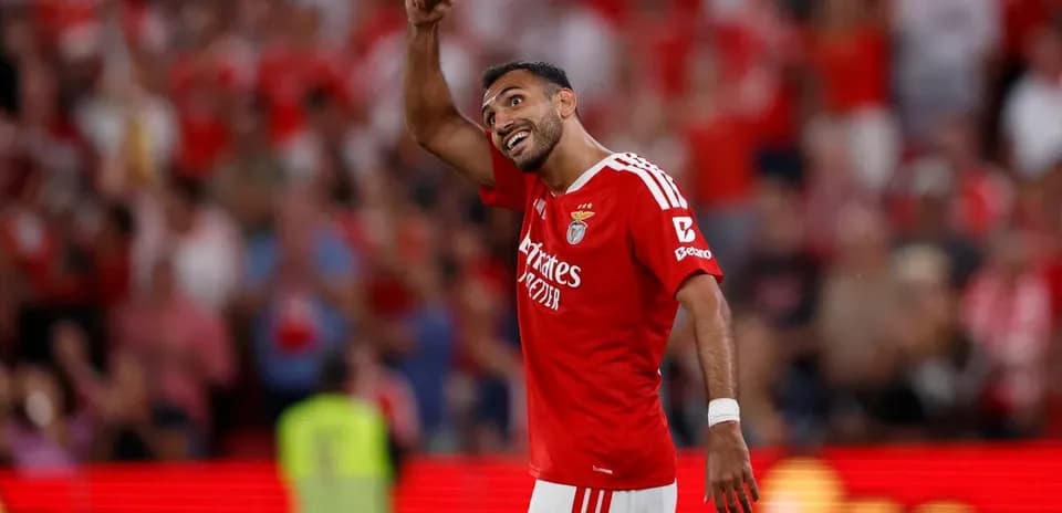 Benfica player celebrating a goal during match