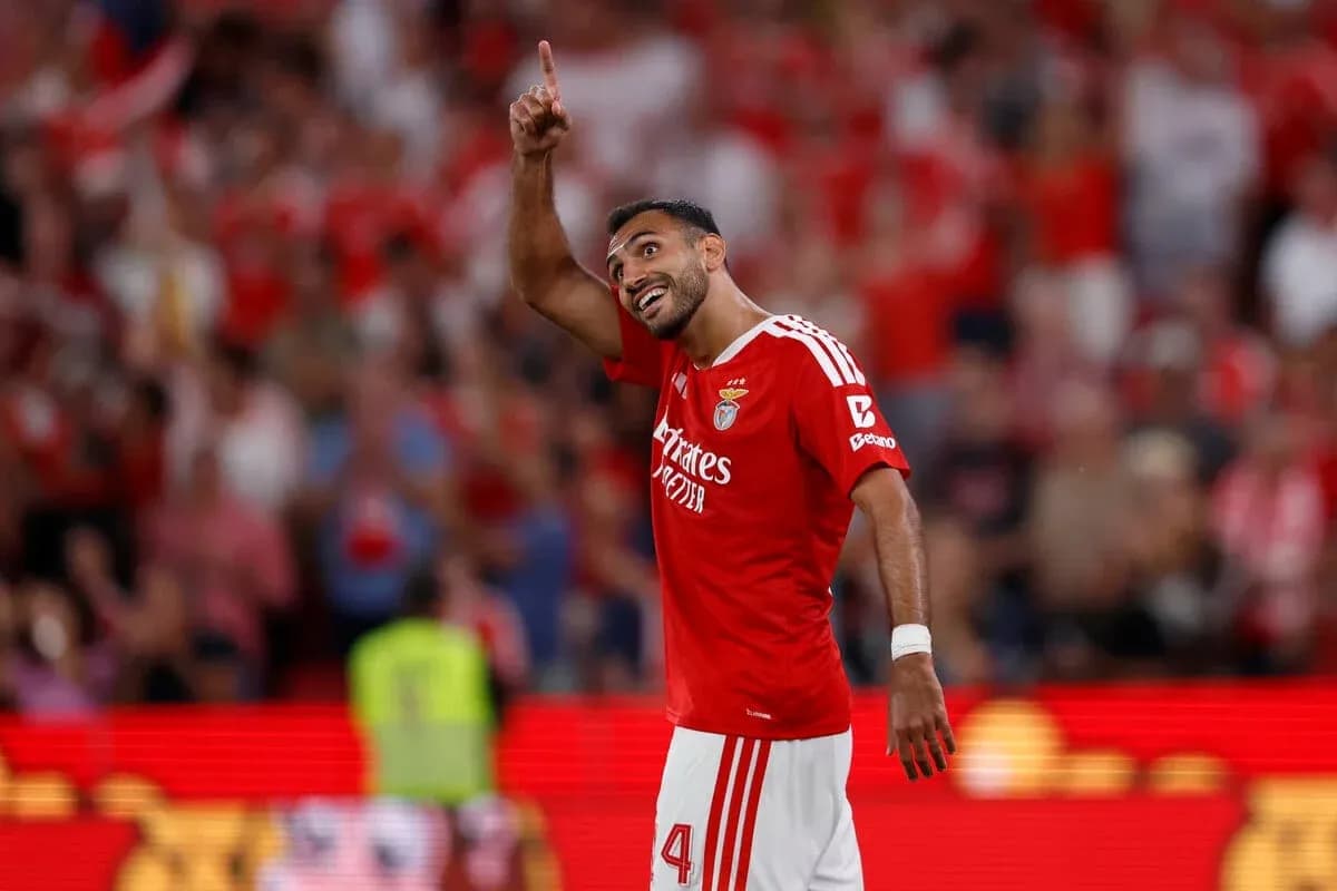 Benfica player celebrating a goal during match