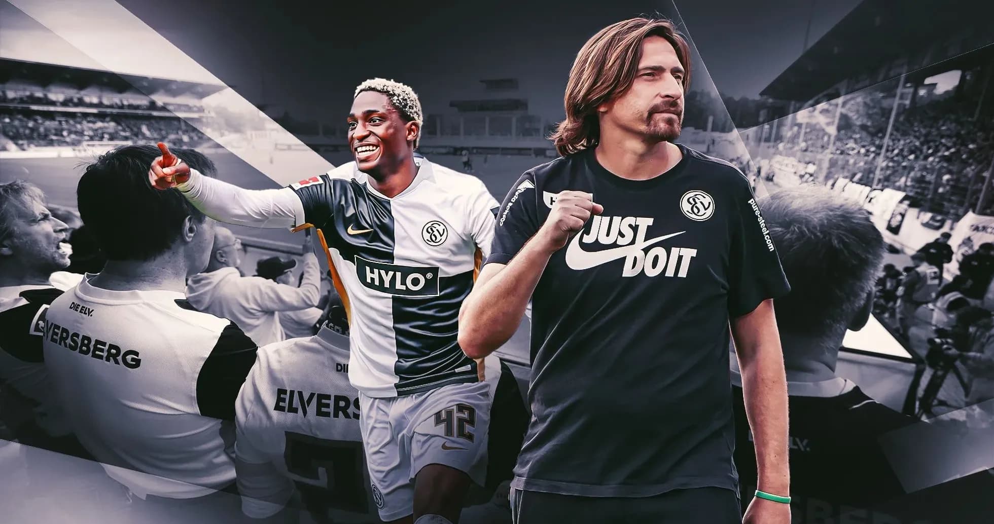 Player celebrating goal with fans in background