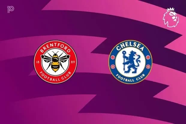 Brentford and Chelsea football club logos on purple background