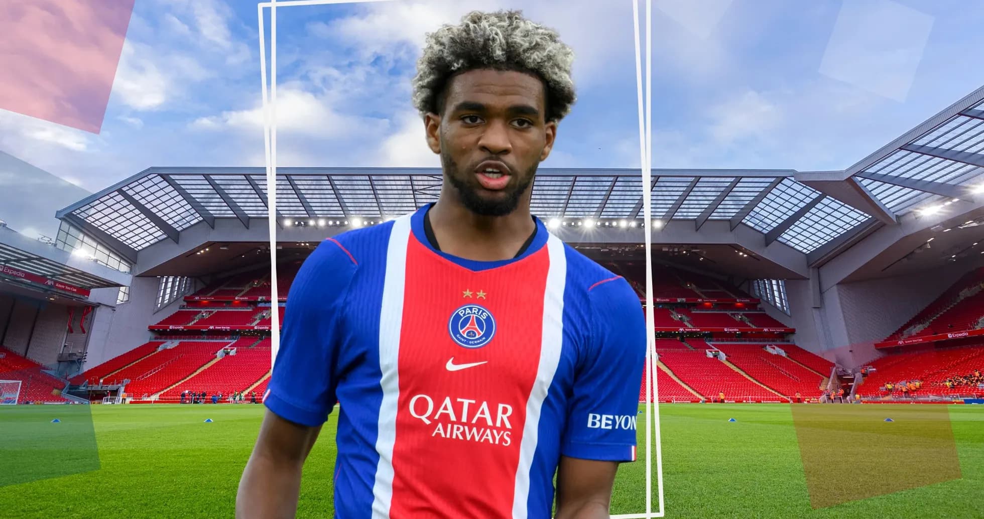 Player in PSG kit at Anfield stadium