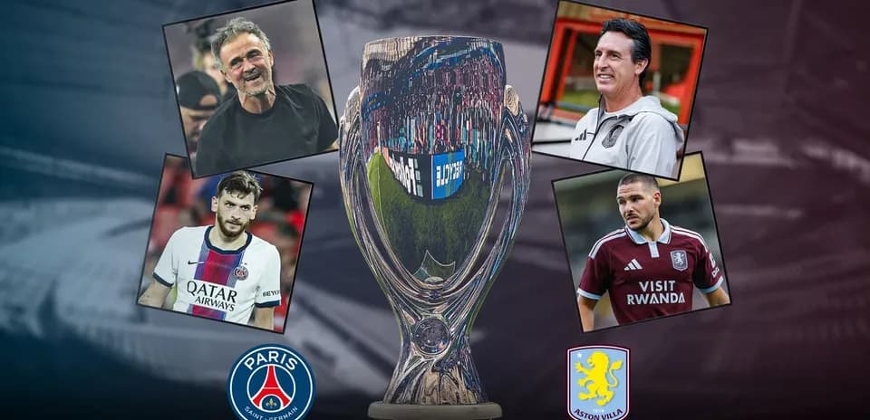 Coaches and players around a trophy for match preview