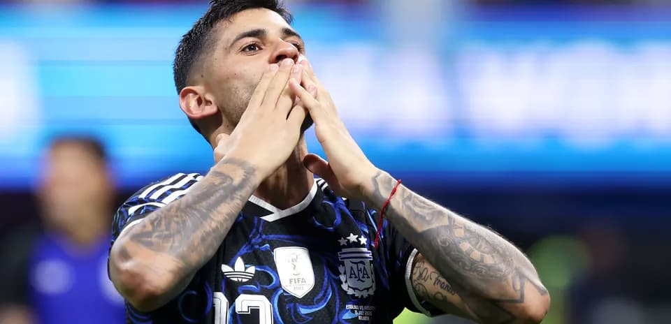 Player celebrating after a match wearing Argentina jersey