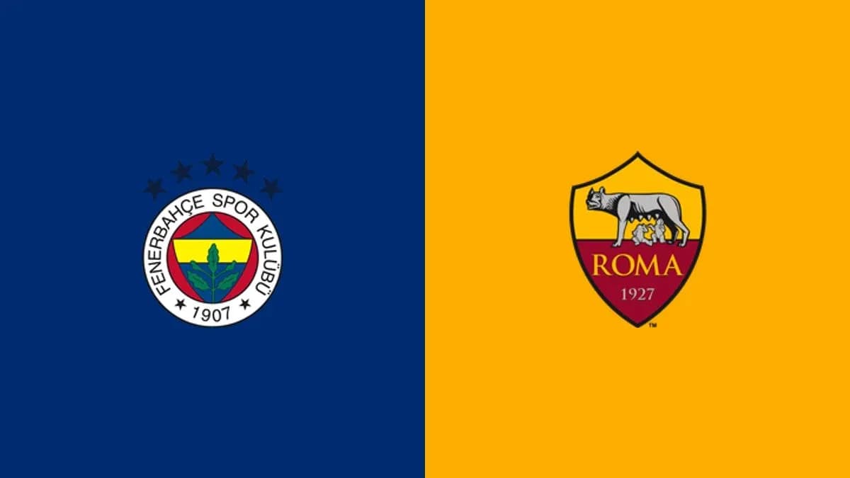 Logos of Fenerbahçe and AS Roma on colored background