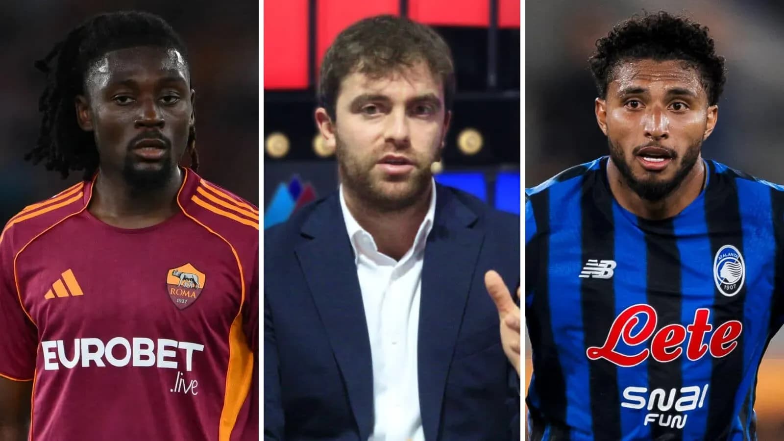 Three men: two football players and a commentator