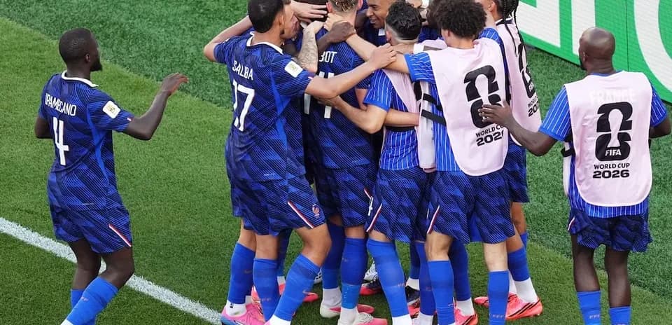 France players celebrating a goal during match