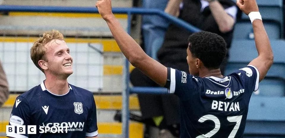 Two players celebrating a goal on the pitch