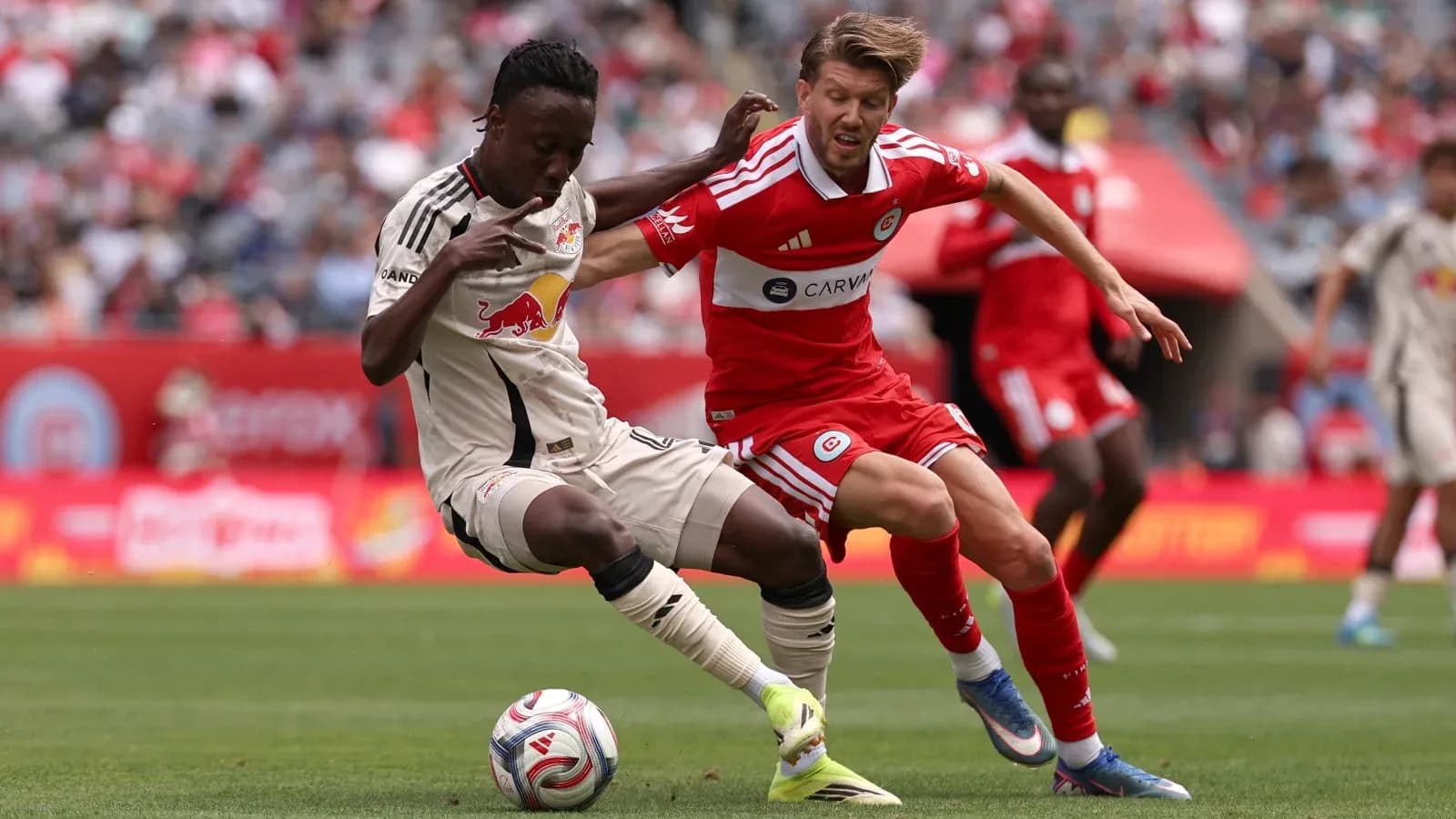 Player challenge during New York Red Bulls match