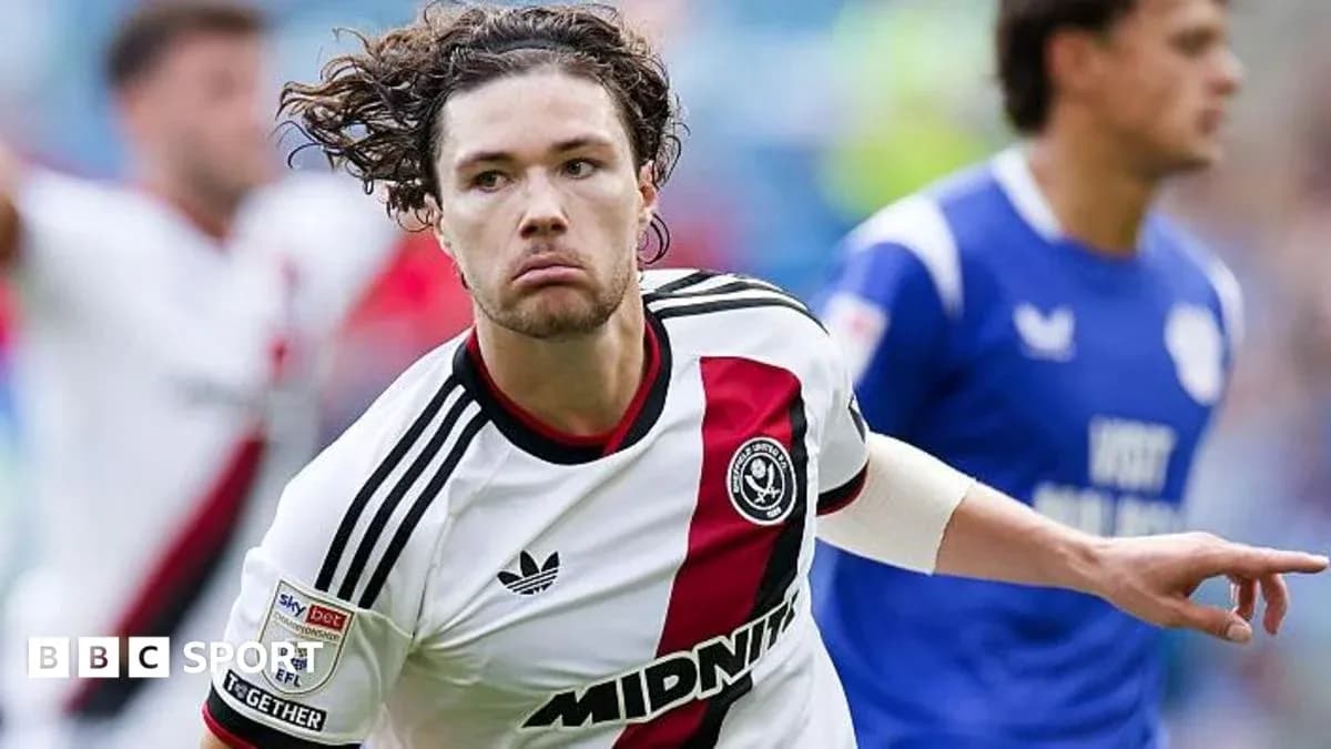 Sheffield United player celebrating during match
