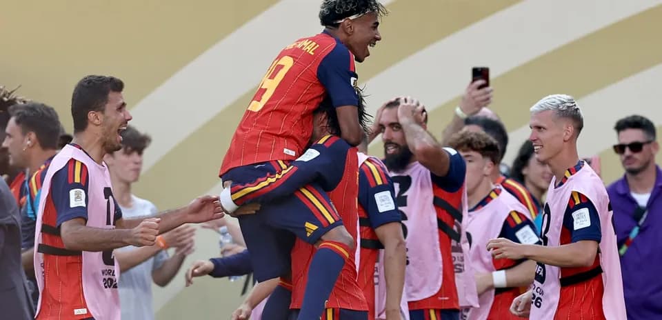Spain players celebrating a goal during match