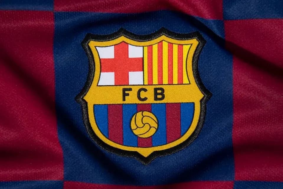 FC Barcelona crest on red and blue fabric