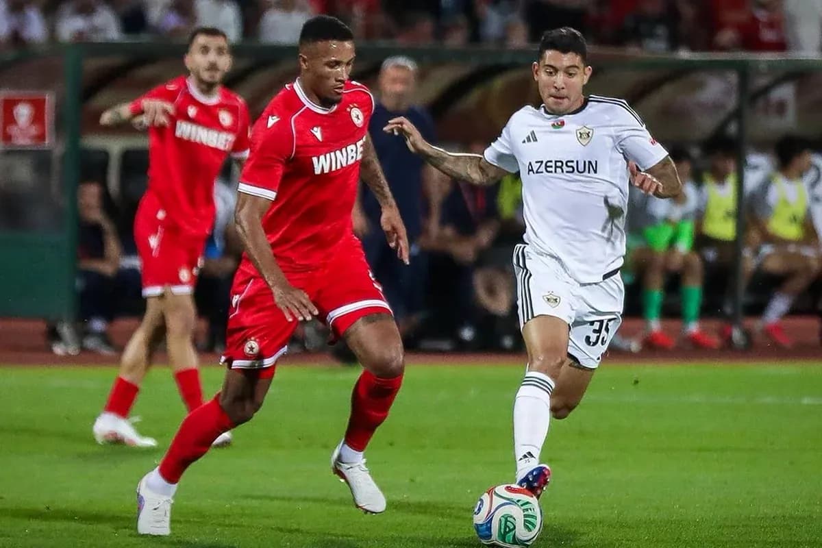 CSKA Sofia player challenging Qarabag midfielder
