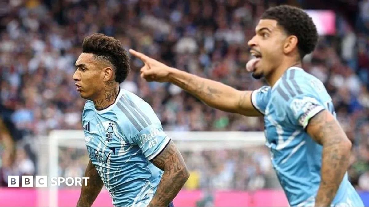 Two Nottingham Forest players celebrating a goal