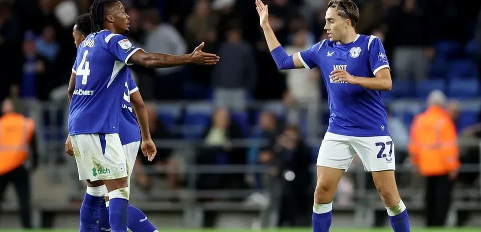 Cardiff City players celebrating during match