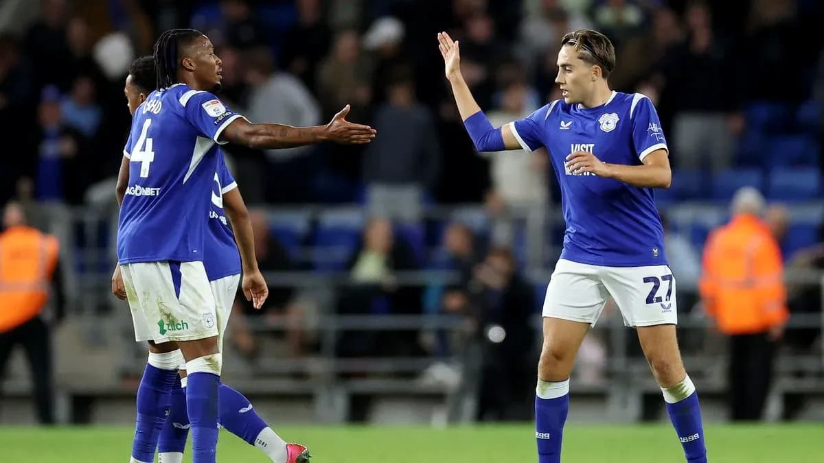 Cardiff City players celebrating during match