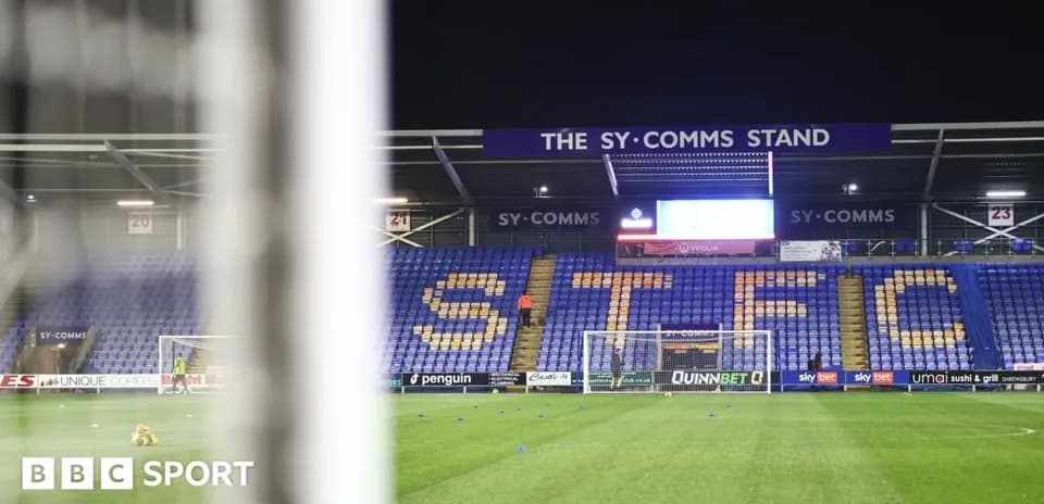 Shrewsbury Town stadium with SY-Comms Stand visible