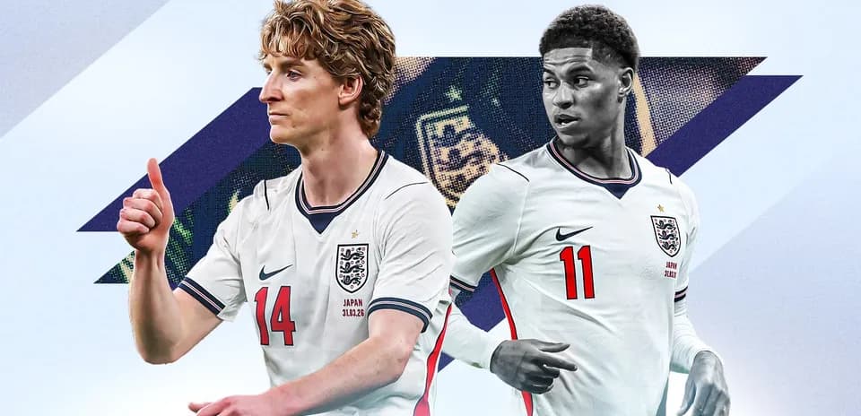 Two England players posing in national team kits