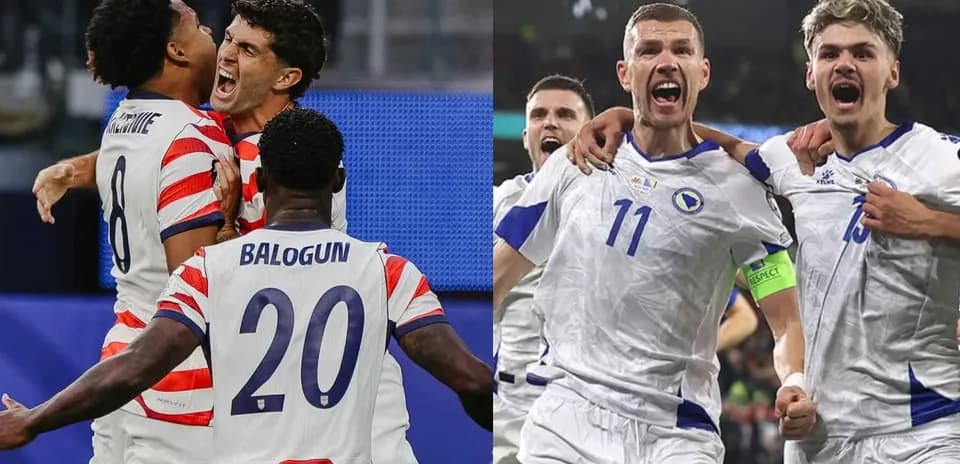 Players celebrating during USA vs Bosnia match