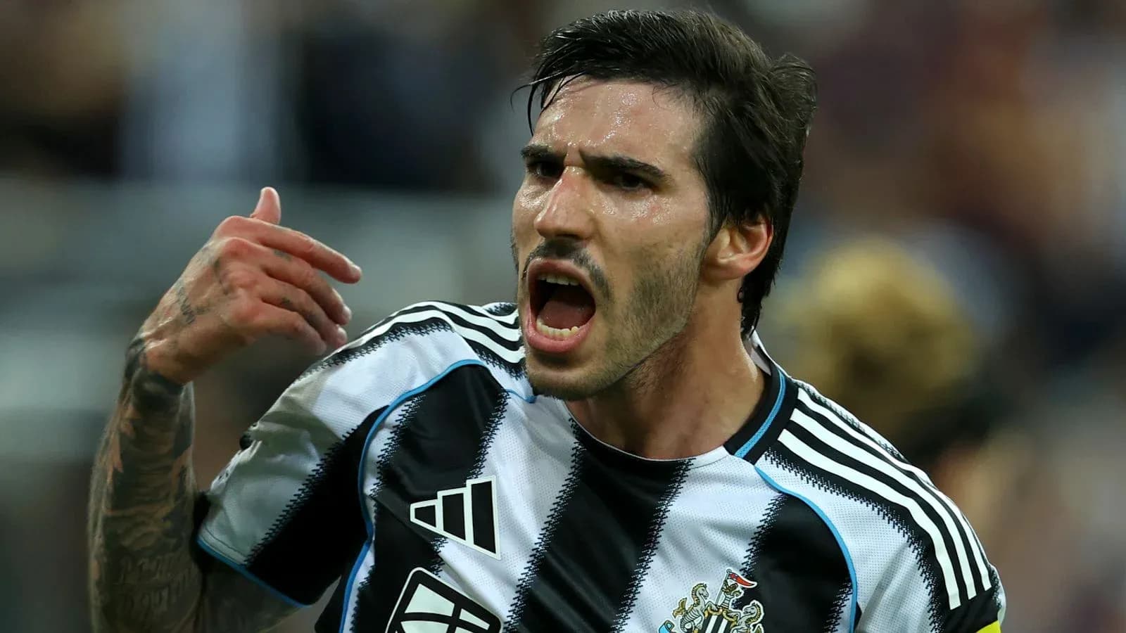 Player celebrating passionately in Newcastle United jersey