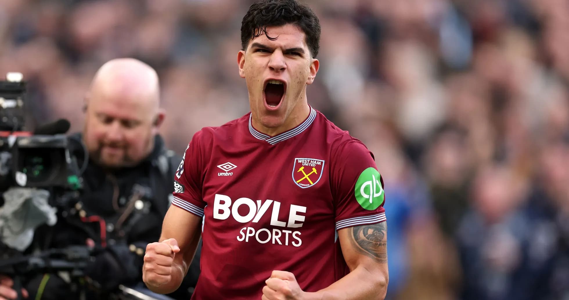 West Ham player celebrating passionately after scoring