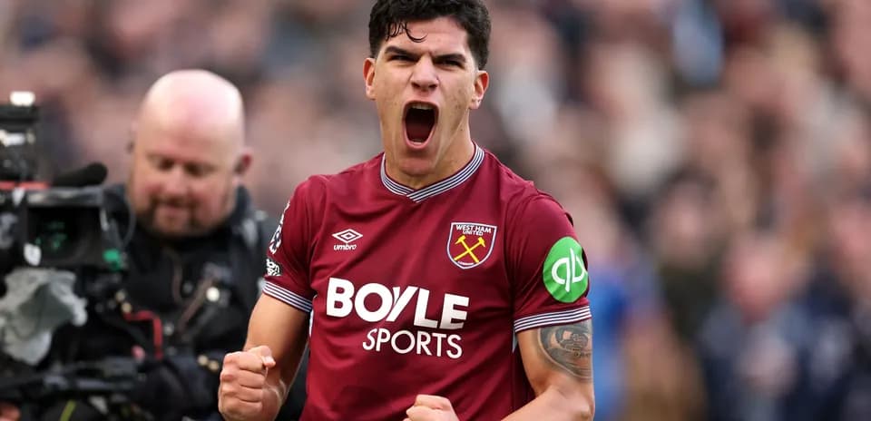West Ham player celebrating passionately after scoring