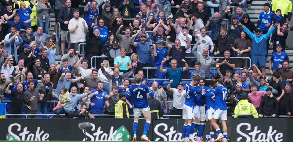 Everton fans celebrating a goal during match