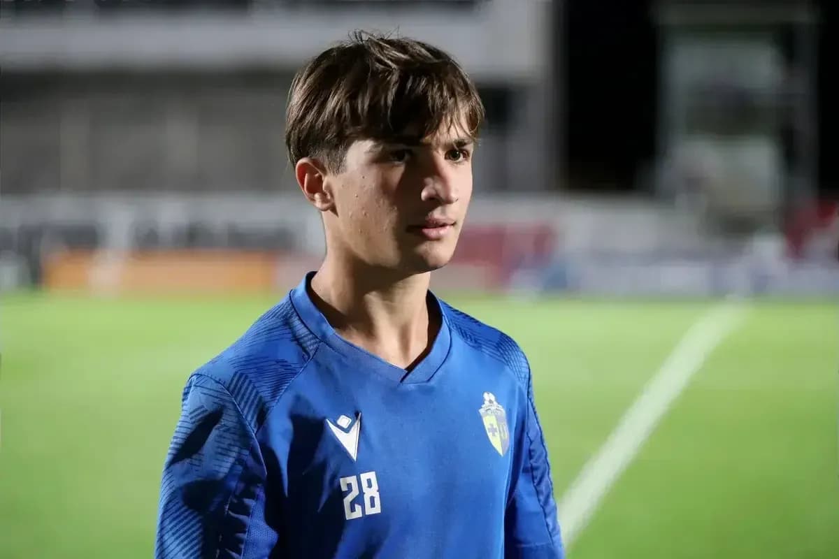 Player in blue jersey standing on football field