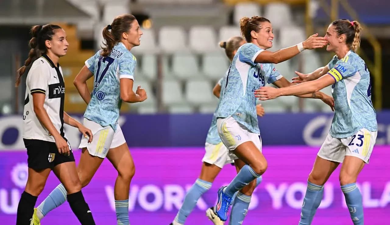 Juventus Women celebrating a goal against Parma Women