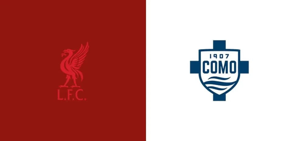 Logos of Liverpool FC and Como 1907