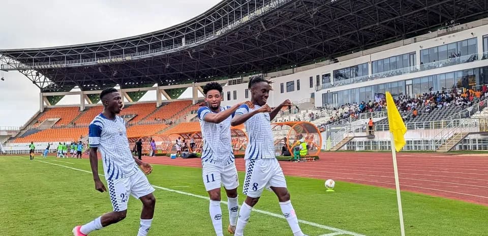 Players celebrating a goal during CAF Champions League match