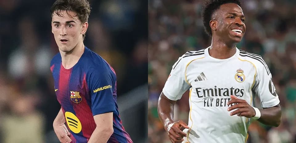 Bilateral image of players from Barcelona and Real Madrid