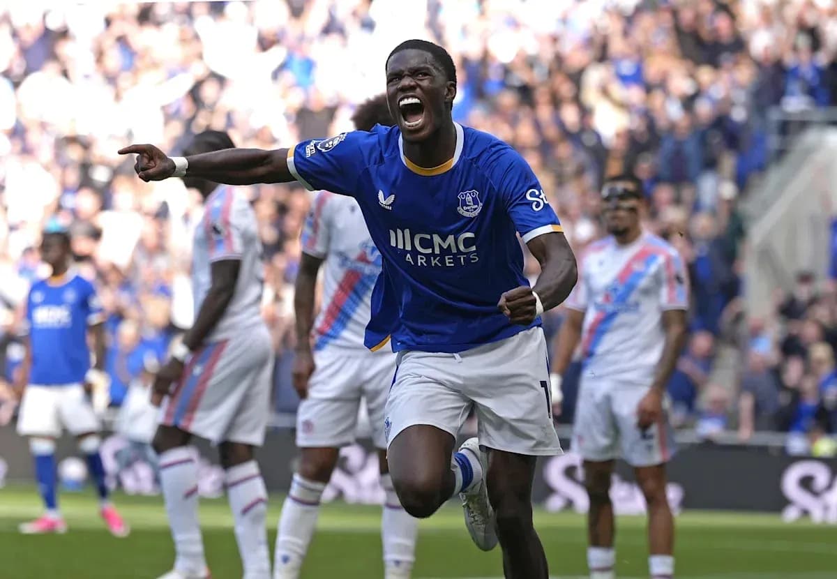 Player celebrating a goal for Everton during match