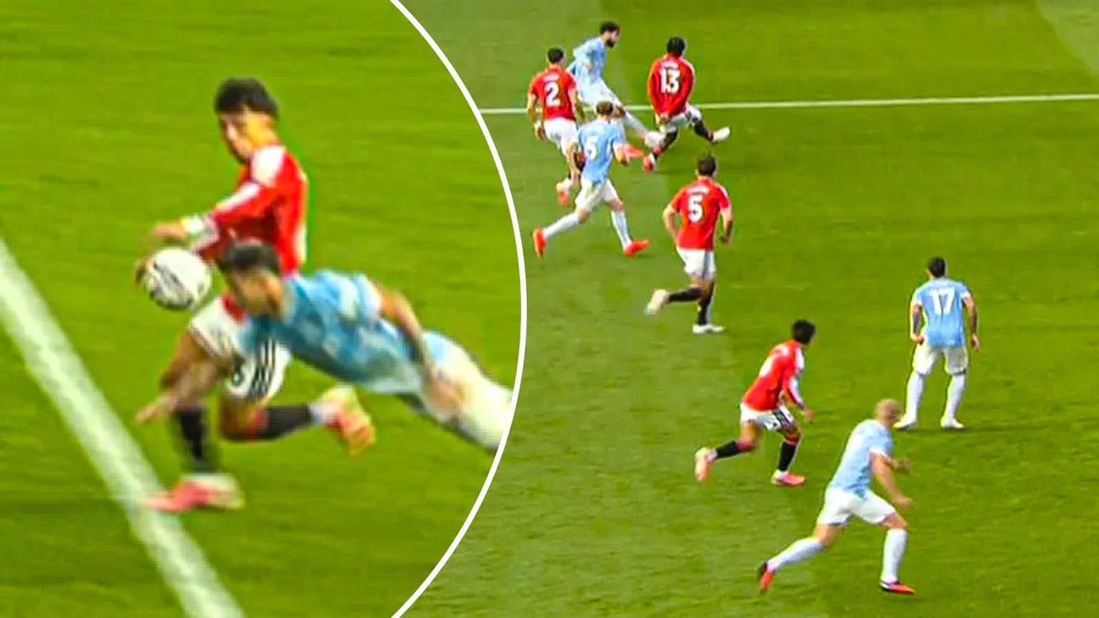 Player attempting to save the ball near goal line