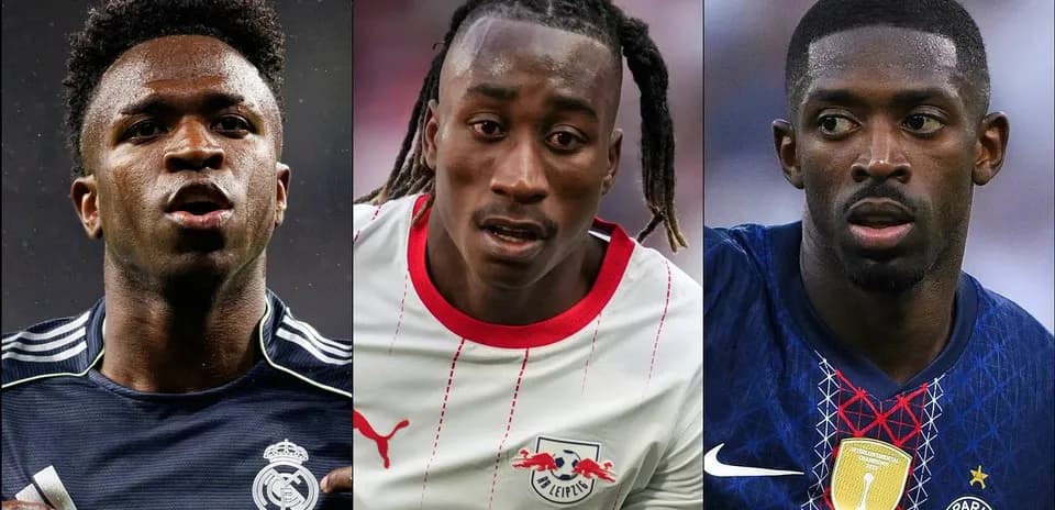 Three football players in club jerseys close-up