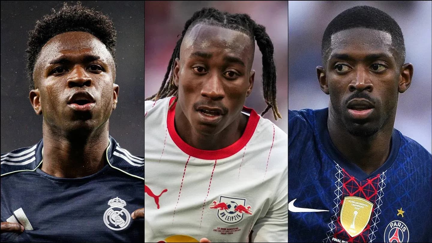 Three football players in club jerseys close-up