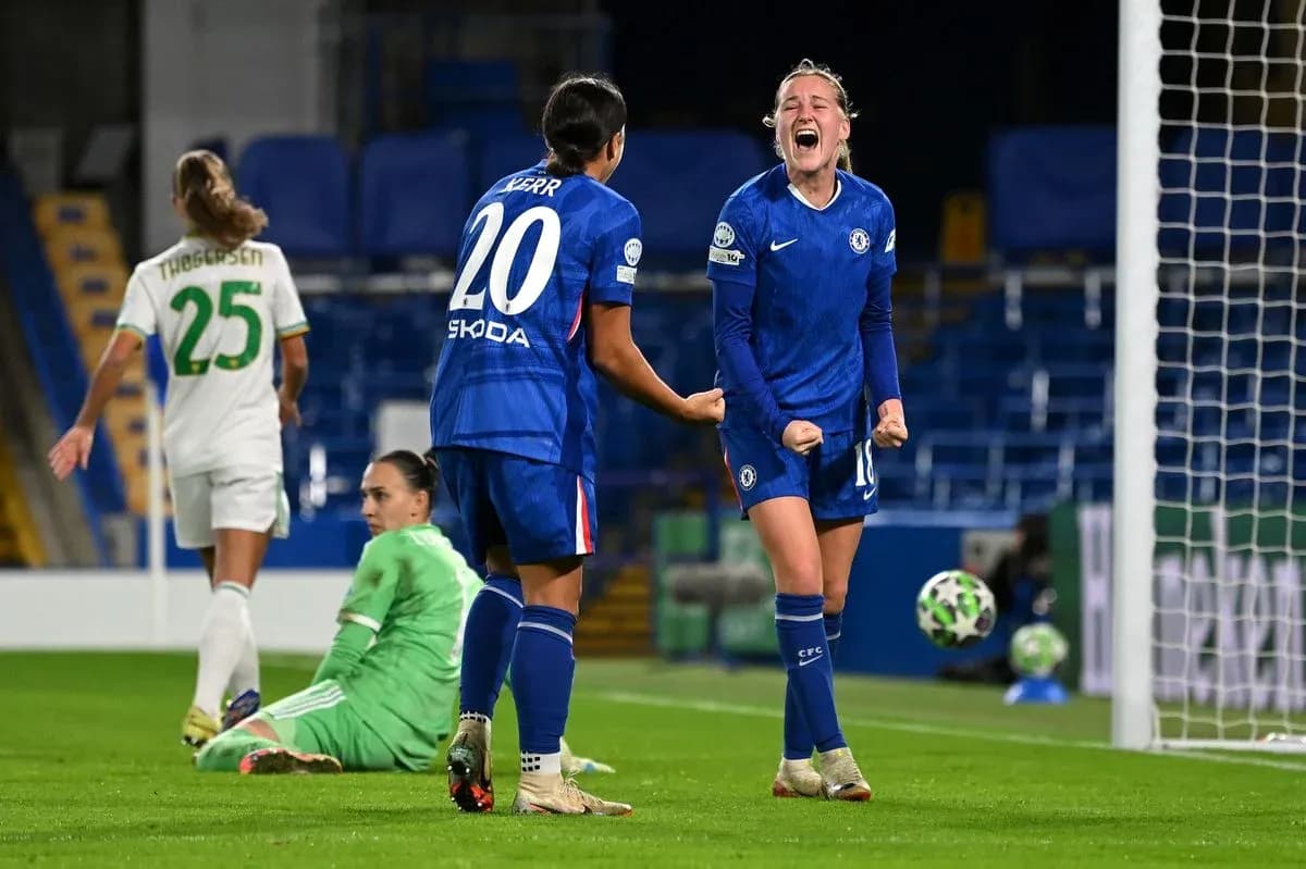 Chelsea players celebrating a goal during match