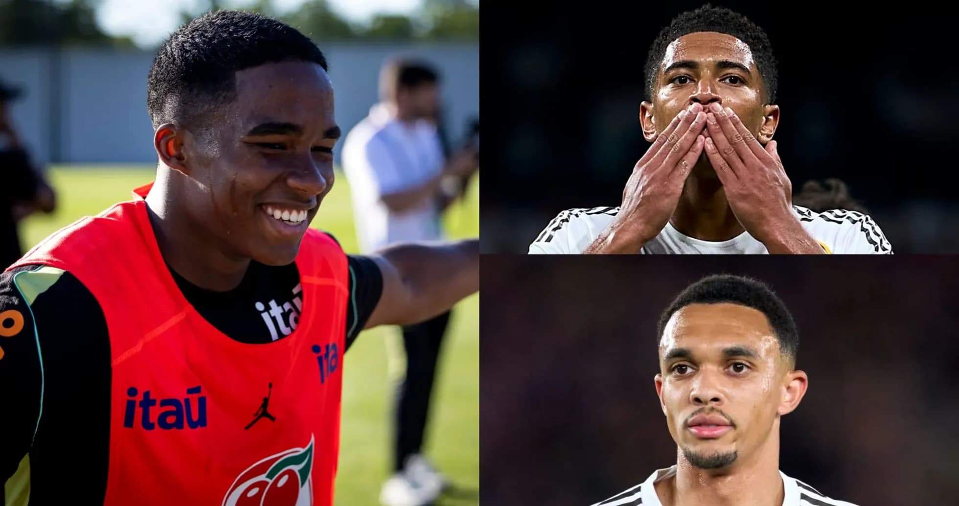 Three football players in various poses during training