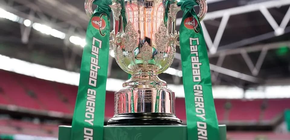 Carabao Cup trophy on display at Wembley Stadium