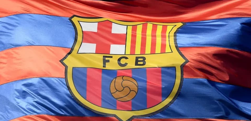 FC Barcelona logo on a flag with stripes