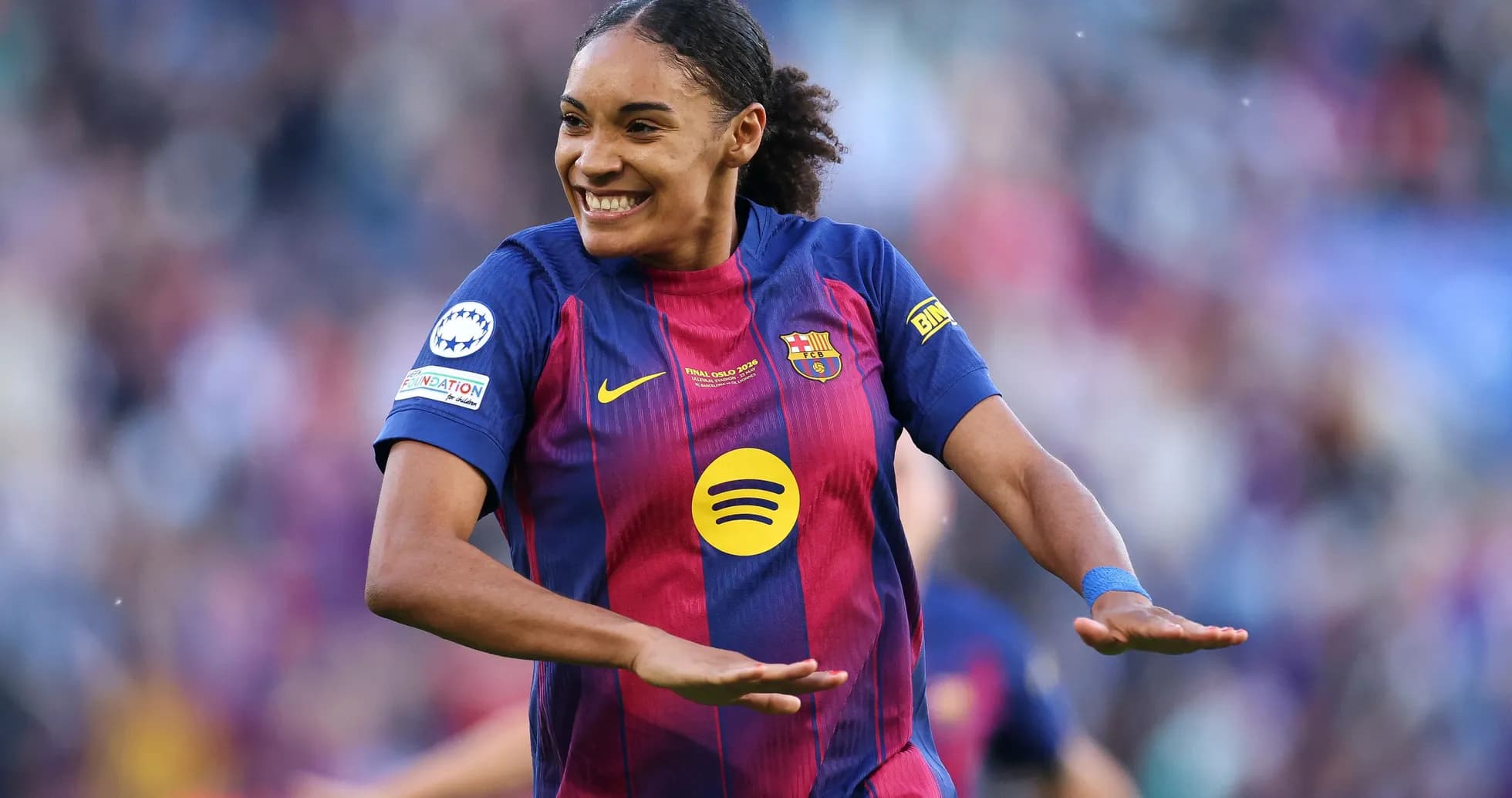 Barcelona player celebrating a goal on the field